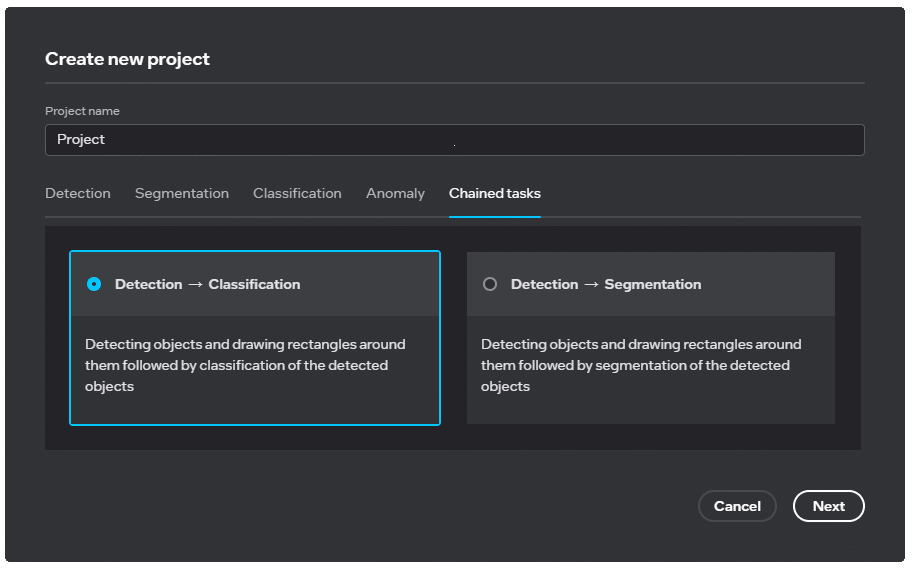 Figure 7: Task chain templates in Intel Geti software