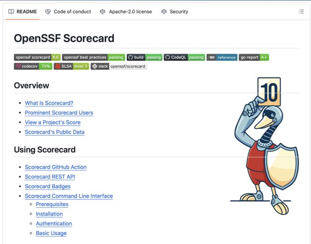 A screenshot showing the OpenSSF Scorecard README.md