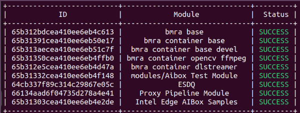 A screenshot showing the installation complete message and status of modules