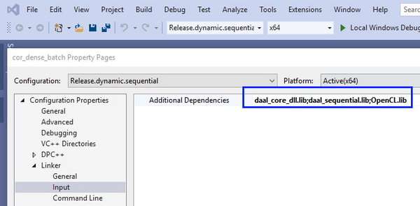 In Linker configuration properties, choose Input.