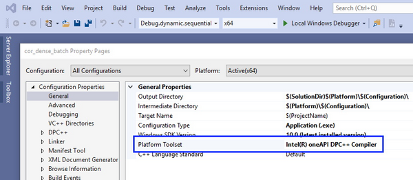 In General configuration properties, choose Platform Toolset property