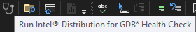 A screenshot of the Intel® GDB Debugger Health Check icon in the toolbar of the Visual Studio.