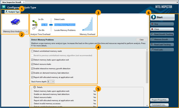 Analysis Type-Memory Errors window