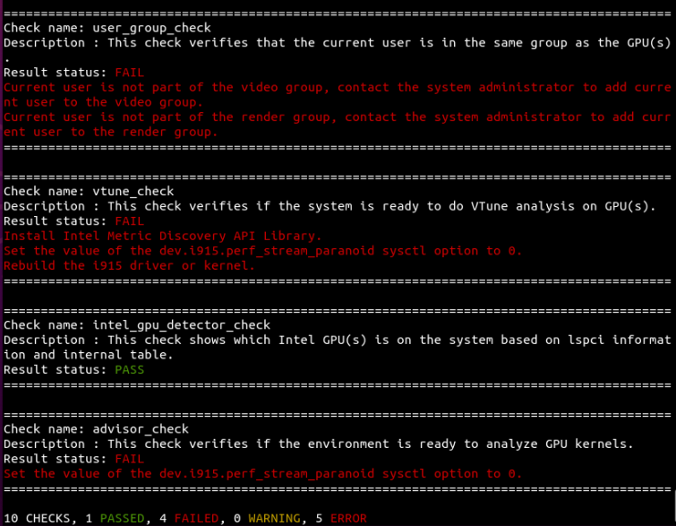 Output showing all gpu checks