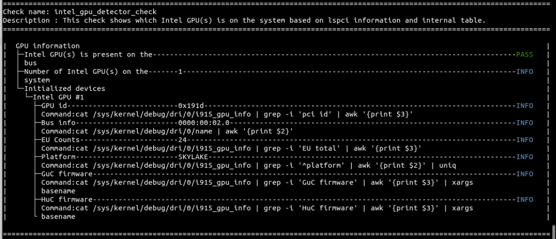 Output showing all gpu checks with verbosity