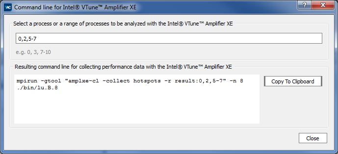 Command Line For Intel® VTune™ Profiler And Intel® Advisor Dialog Box