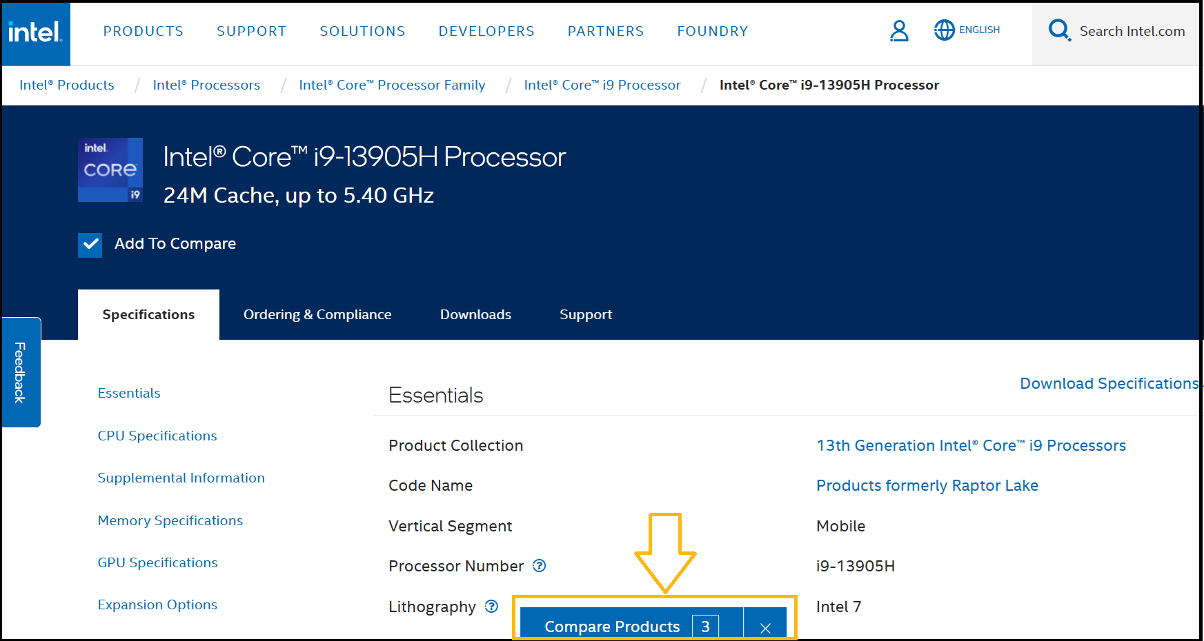 Click compare products