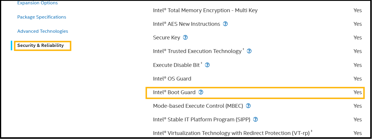 Lookup Intel Boot Guard