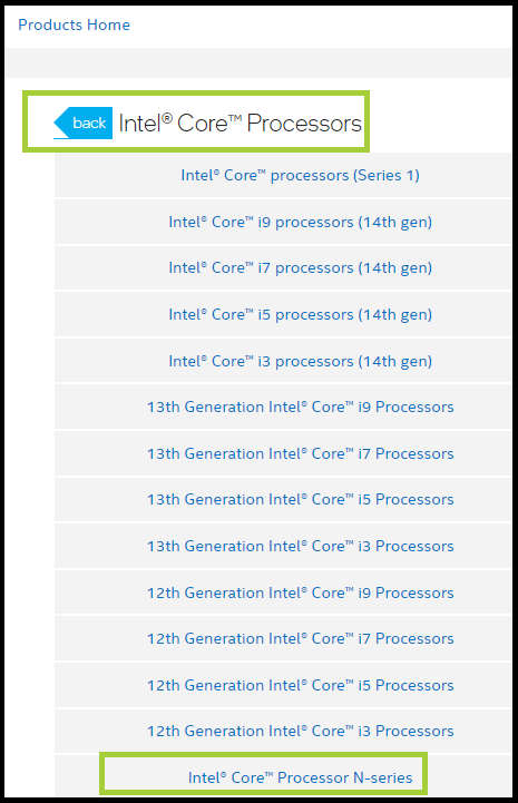 Intel Core Processor N-series under Intel Core Processors