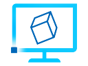 An iconic representation of a computer monitor. Within the monitor screen, the outline of a cube oriented at an angle is shown