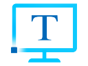 An iconic representation of a computer monitor. Within the monitor screen, the letter T is shown