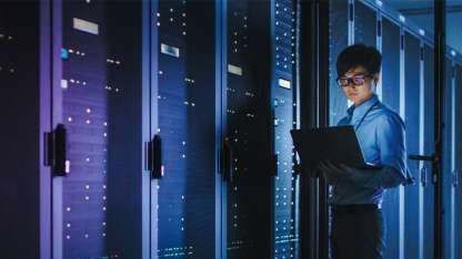 Man in a server room