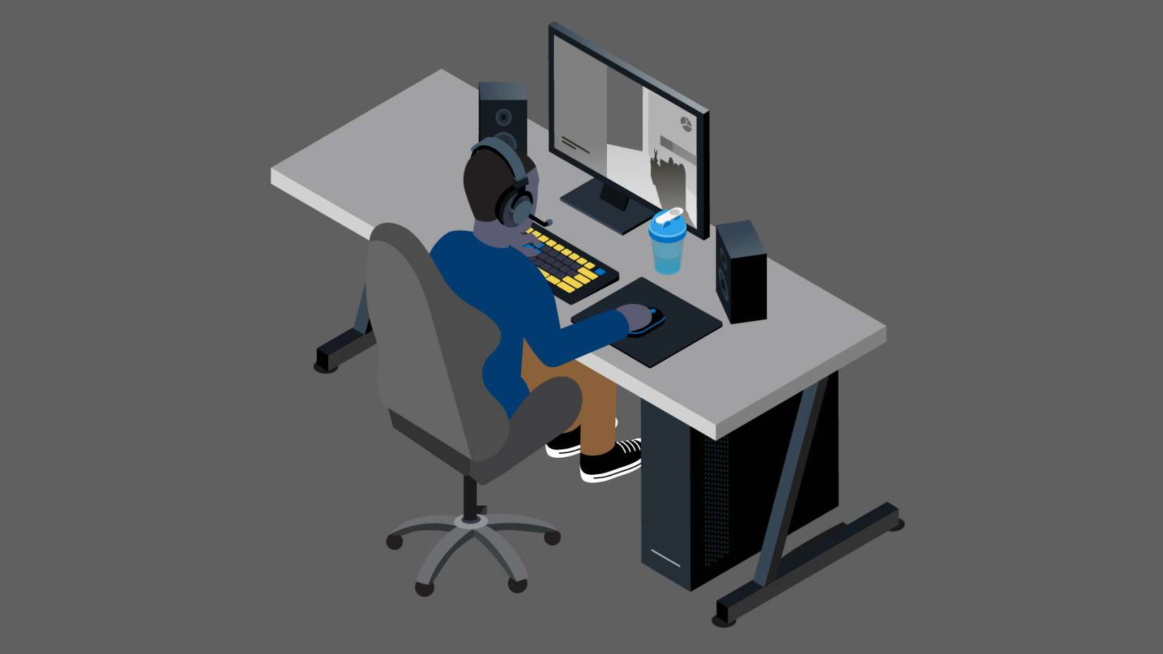 Gamer at desktop illustration