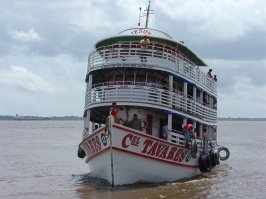 Boat bringing equipment into Parintins