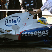 Images of the newest member of the BMW Sauber F-1 Team--the car with Intel logos. Pictures were taken at a racetrack in Valencia Spain, January 17th as the speed racer was unleashed on a group of international journalists and reporters. Intel is the official corporate partner of the BMW Sauber F-1 Team. It's part of a multi-year technology and co-marketing agreement.